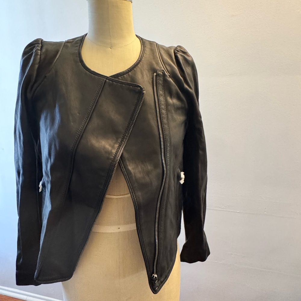 WOMENS JOIE BLACK LAMB LEATHER SHORT MOTORCYCLE RACER JACKET